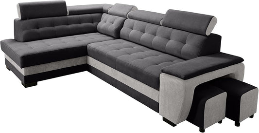 Divano letto Robin Inspire, 200 × 126 cm, tessuto, Nero, con funzione letto, con contenitore, regolabile, pieghevole, con poggiatesta, per soggiorno