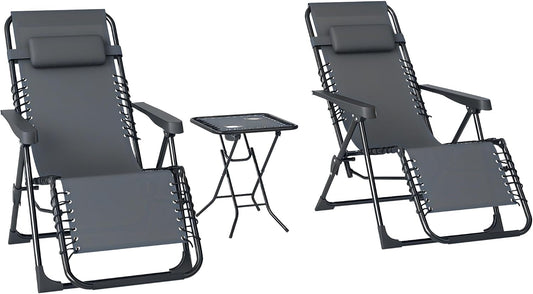Sedia Outsunny, 2 sedie, metallo, tessuto, Grigio, reclinabile, regolabile, pieghevole, con poggiatesta, per giardino e terrazzo