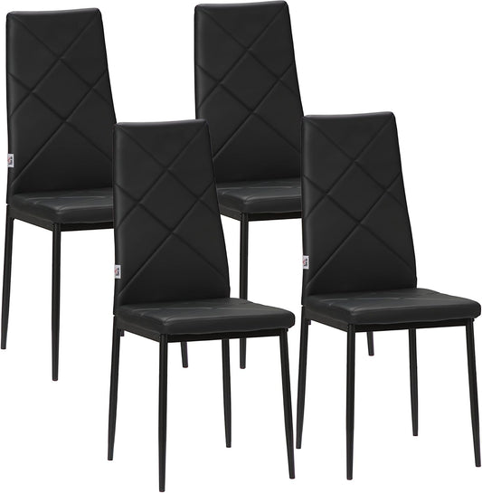 Sedia HOMCOM, 4 sedie, pelle, Nero, imbottita, per sala da pranzo e cucina