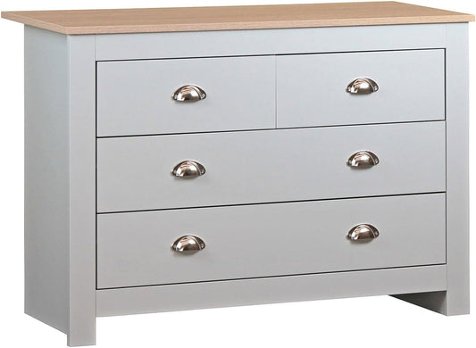 Cassettiera Brigros, 4 cassetti, 100 × 40 × 70 cm, legno, Grigio, per soggiorno e camera da letto