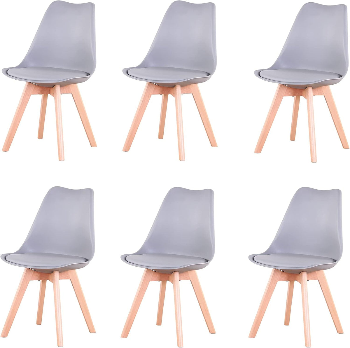 Sedia GrandCA HOME, 6 sedie, legno massello, Grigio, per sala da pranzo e cucina, Adatte per Sala da Pranzo