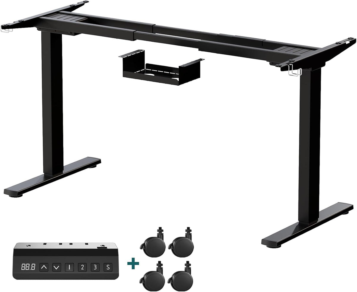 Scrivania Devoko, altezza regolabile 73-120 cm, acciaio, Nero, elettrica, con ruote, per ufficio