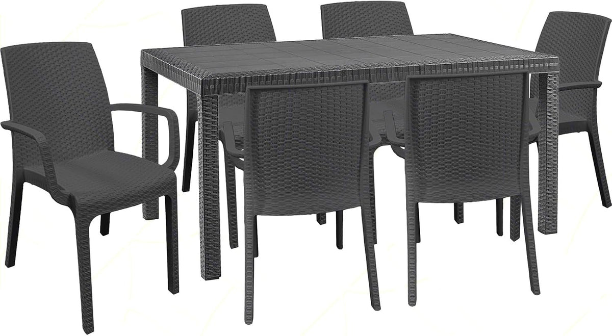 Set da pranzo da giardino SICIGNANO CASALINGHI, 6 poltrone, 150 × 90 × 75 cm, rattan, per giardino e terrazzo