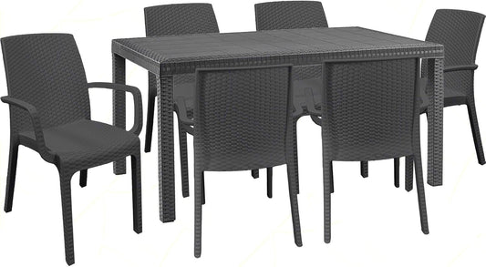 Set da pranzo da giardino SICIGNANO CASALINGHI, 6 poltrone, 150 × 90 × 75 cm, rattan, per giardino e terrazzo