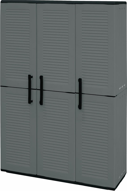 Armadio Art Plast, 3 ante, 105 × 370 × 1630 cm, plastica, Nero e grigio, regolabile, per giardino e terrazzo
