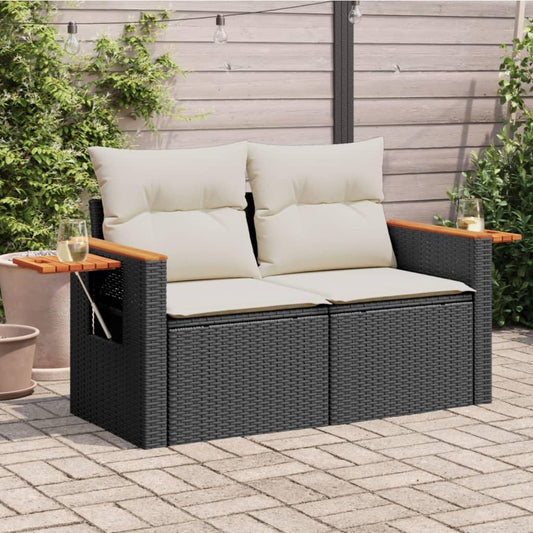 Divano IKAYAA, 2 posti, 124 × 62 × 69 cm, 110 × 55 cm, rattan, Bianco, pieghevole, con braccioli, sfoderabile, per giardino e terrazzo