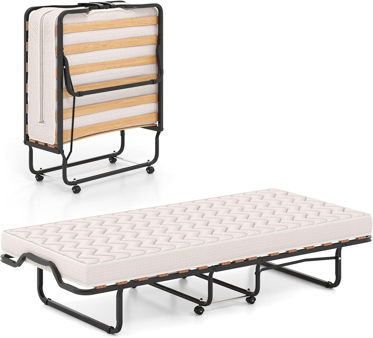 Materasso COSTWAY, 200 × 90 × 41 cm, materasso incluso, memory foam, Beige, pieghevole, imbottito, per camera da letto