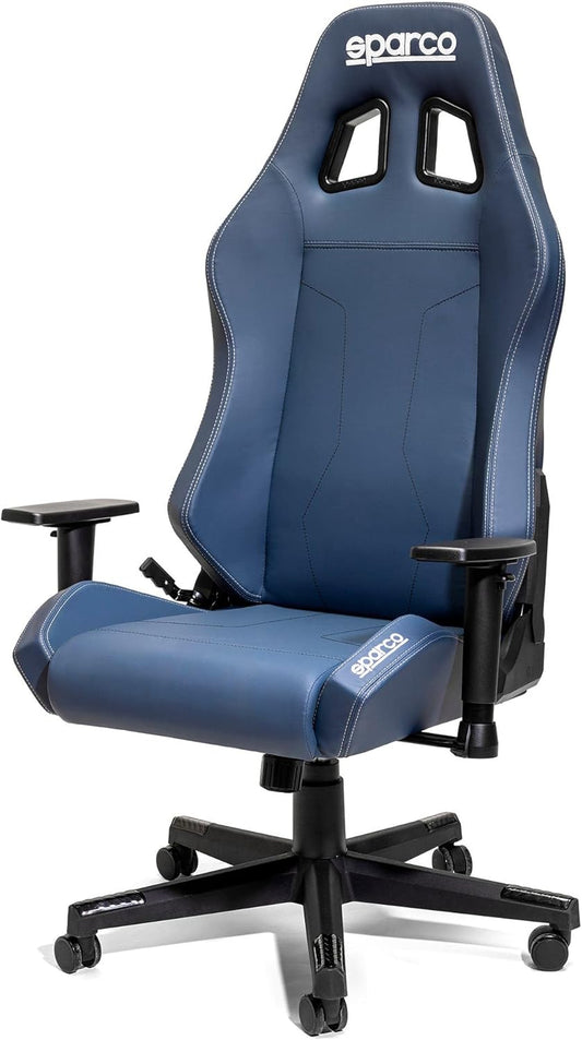 Sedia da ufficio Sparco, 60 × 60 × 100 cm, similpelle, Blu scuro, reclinabile, regolabile, con braccioli, per ufficio
