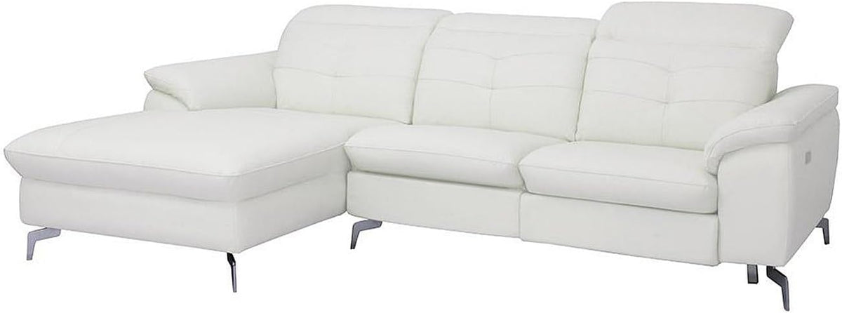 Divano angolare Vente-unique LISMORE, pelle, Bianco, con poggiatesta, con braccioli, con porta USB, imbottito, per soggiorno