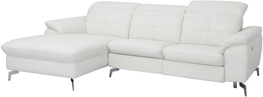 Divano angolare Vente-unique LISMORE, pelle, Bianco, con poggiatesta, con braccioli, con porta USB, imbottito, per soggiorno