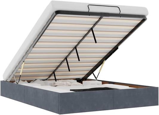 Struttura letto vidaXL, 140 × 200 cm, velluto, Grigio scuro, con rete a doghe, per camera da letto
