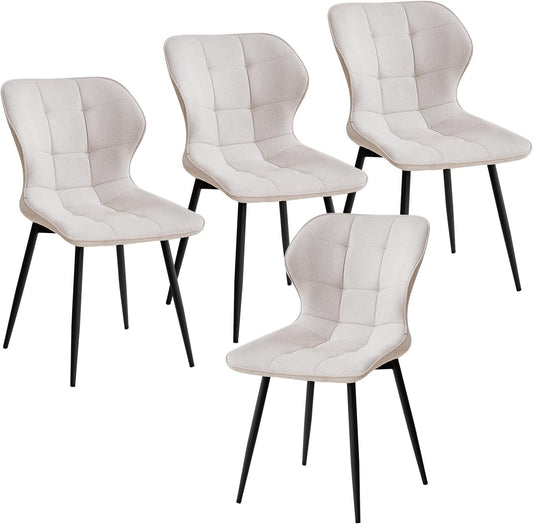 Sedia GrandCA HOME, 4 sedie, 44 × 41 × 85 cm, metallo, lino, Bianco, per sala da pranzo e cucina