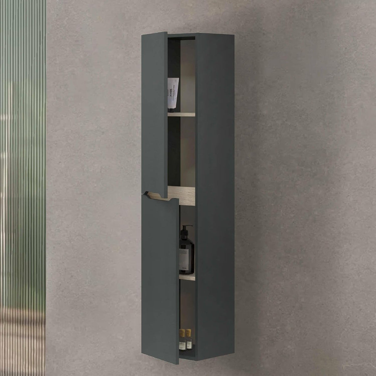 Mobile da bagno Dmora, 2 ante, Rovere, con contenitore, regolabile, per bagno, 31x26h135 cm