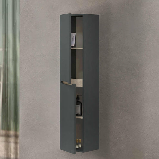 Mobile da bagno Dmora, 2 ante, Rovere, con contenitore, regolabile, per bagno, 31x26h135 cm