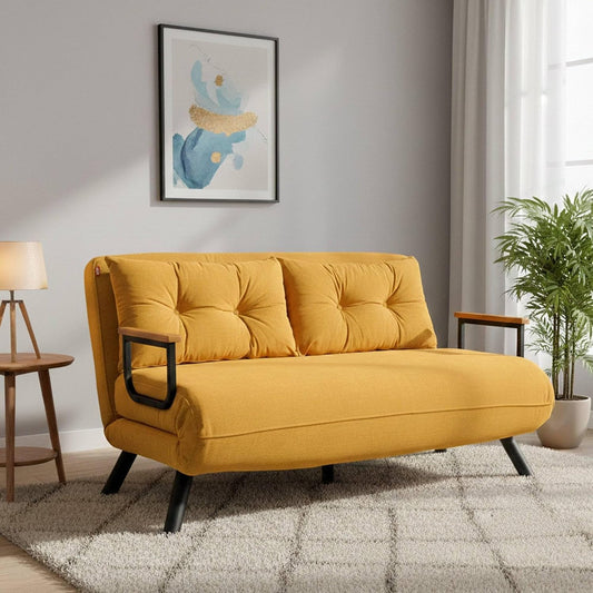 Divano letto Dmora, 2 posti, 133 × 78 cm, metallo, tessuto, Giallo, trasformabile, con funzione letto, reclinabile, regolabile, con braccioli