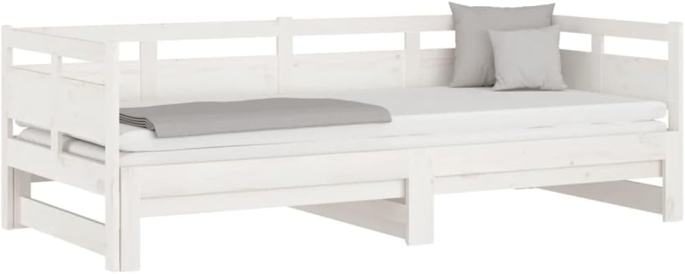 Divano letto vidaXL, misura 90 × 200, legno massello, Bianco, trasformabile, per soggiorno