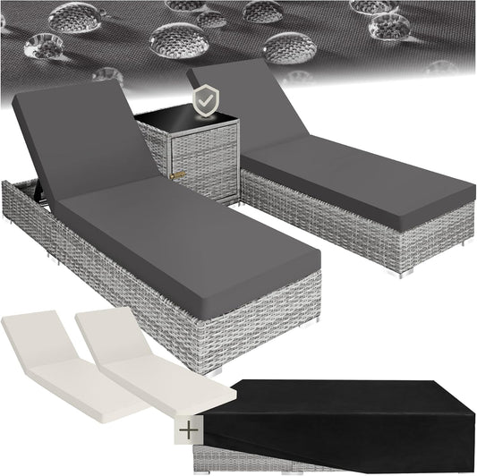 Set da pranzo da giardino tectake, alluminio, rattan, Grigio chiaro, per giardino e terrazzo