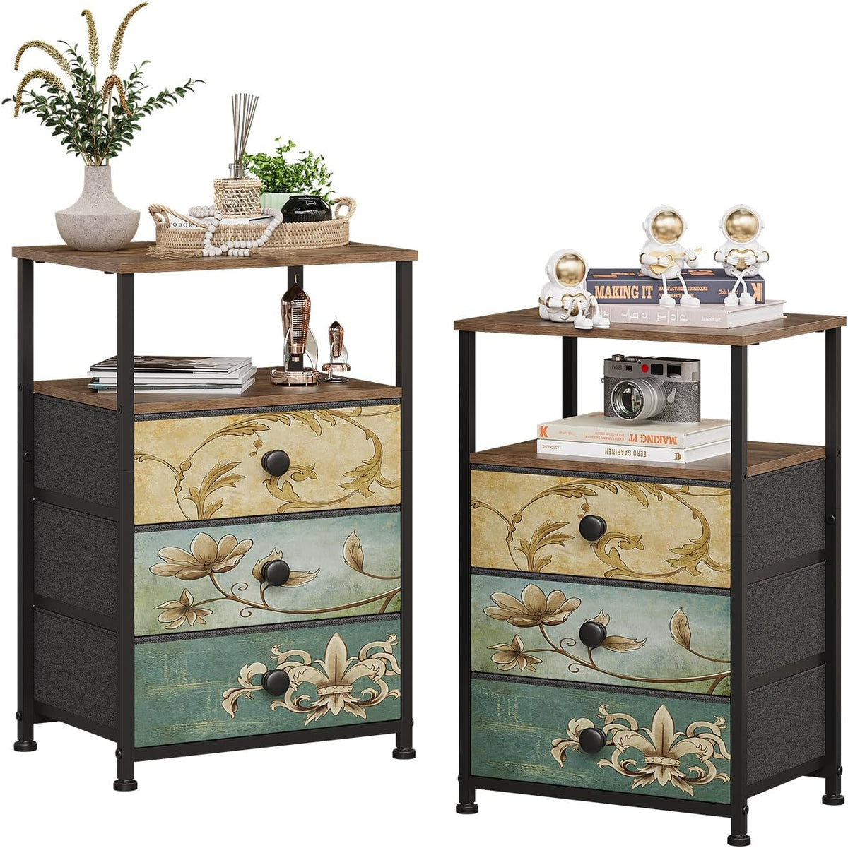 Cassettiera VEDECASA, 2 cassetti, 3 cassetti, 40 × 30 × 60 cm, legno, metallo, per soggiorno e camera da letto