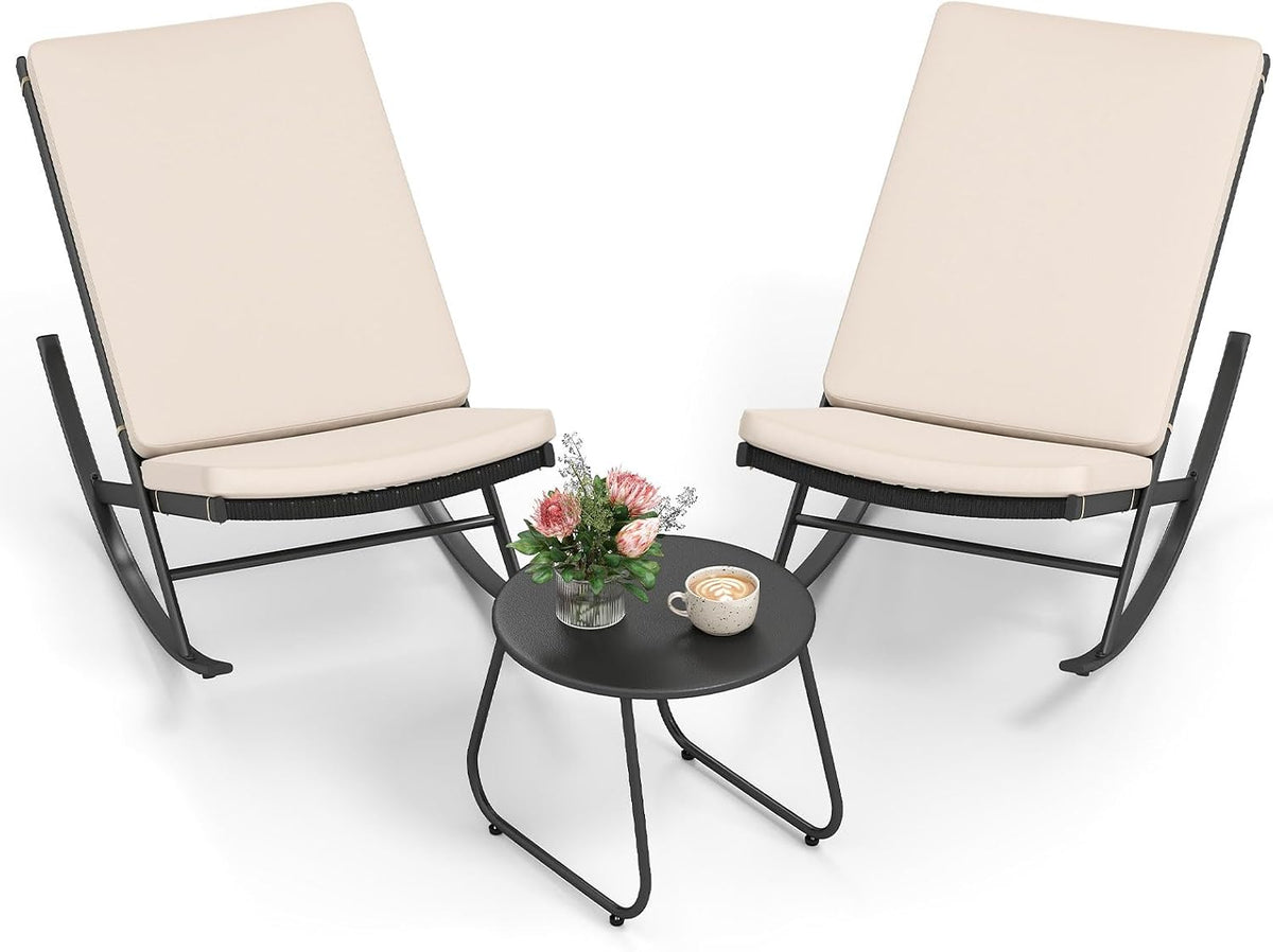 Sedia a dondolo COSTWAY, set 3 pezzi, rattan, regolabile