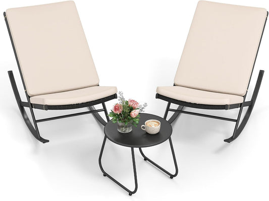 Sedia a dondolo COSTWAY, set 3 pezzi, rattan, regolabile