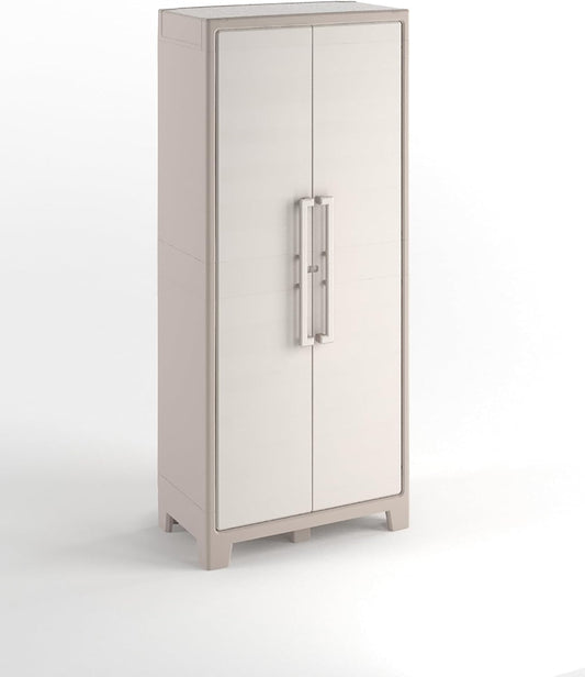 Armadio Keter, 4 ripiani, 44,00 × 80,00 × 182,00 cm, resina, Beige, regolabile, per giardino e terrazzo
