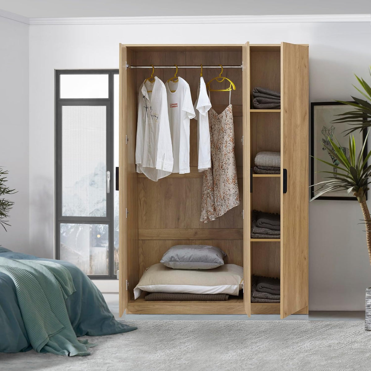 Armadio guardaroba en.casa, 4 scomparti, 176 × 120 × 52 cm, MDF, Rovere, per camera da letto