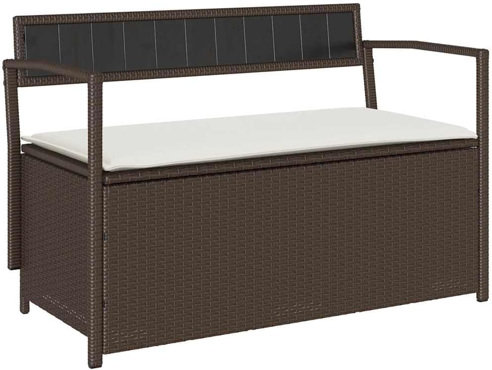 Panca vidaXL, 111,5 × 54 × 74 cm, 105 × 51 × 3 cm, rattan, Marrone, con cuscino, per giardino e terrazzo