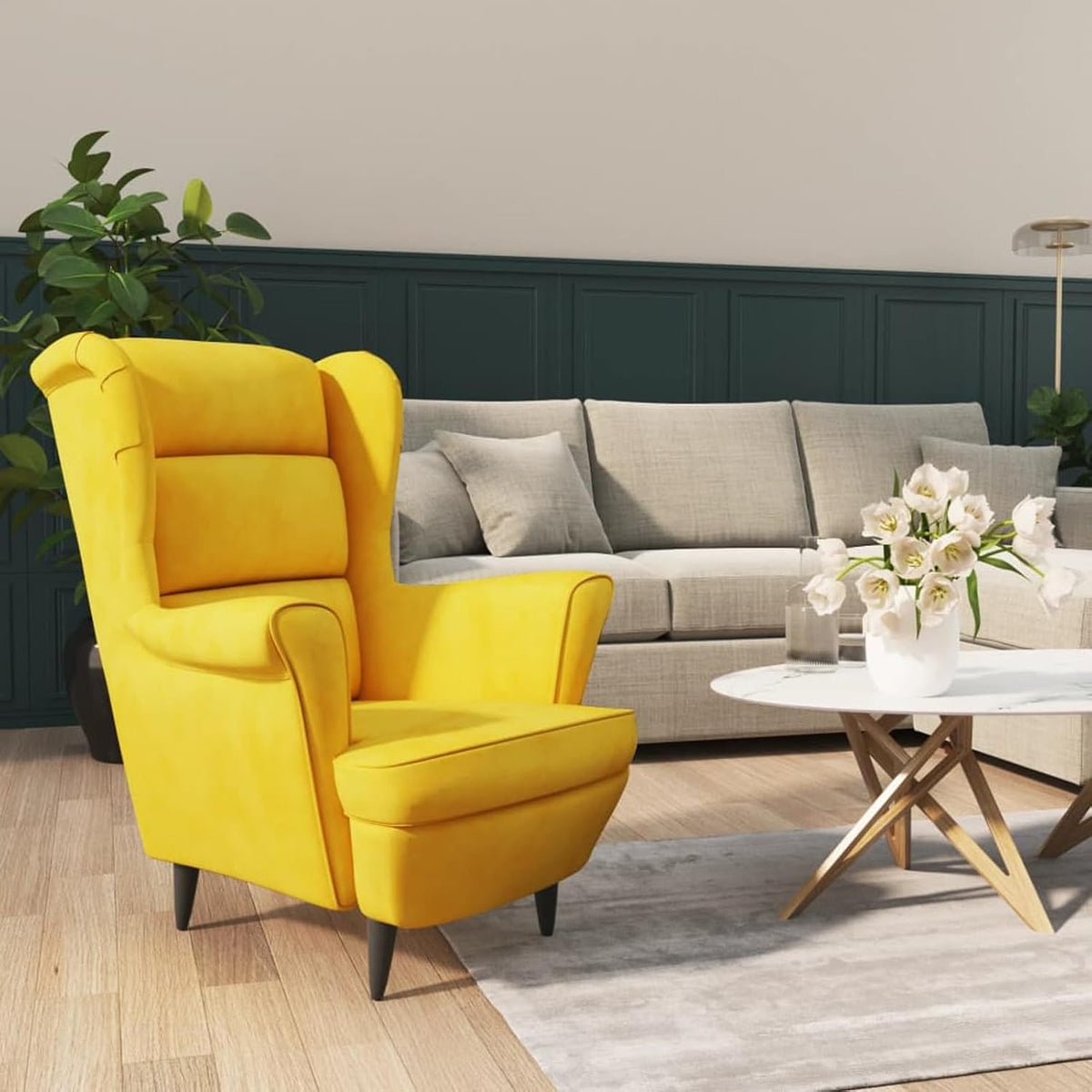 Poltrona reclinabile ARKEM, 78 × 90 × 96,5 cm, velluto, tessuto, Giallo, con braccioli, per soggiorno
