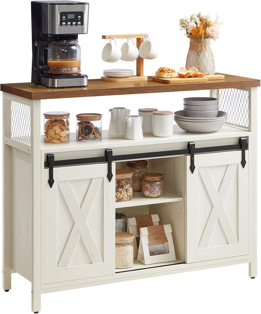 Credenza VASAGLE LSC092W01, 2 ante, 33 × 100 × 80 cm, acciaio, Bianco, regolabile, con ante scorrevoli, per soggiorno e sala da pranzo