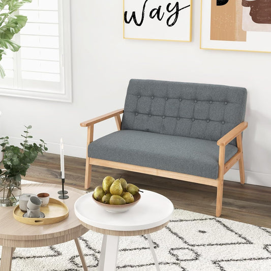 Divano letto RELAX4LIFE, 2 posti, 114 × 72,5 × 75,5cm, legno, Grigio, regolabile, con braccioli, imbottito, per soggiorno