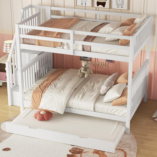 Letto a castello Oyemige, matrimoniale, 140 × 200 cm, legno, Bianco, con rete a doghe, per camera da letto