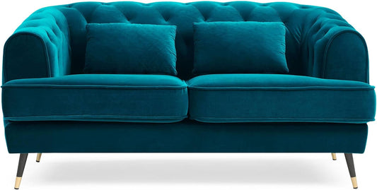 Divano Menzzo, 2 posti, 146 × 86 × 71 cm, velluto, Blu, trasformabile, imbottito, per soggiorno