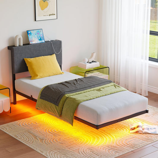 Letto contenitore HOMERECOMMEND, matrimoniale, 90 × 200 cm, MDF, acciaio, Nero e grigio, con rete a doghe, con porta USB, per camera da letto