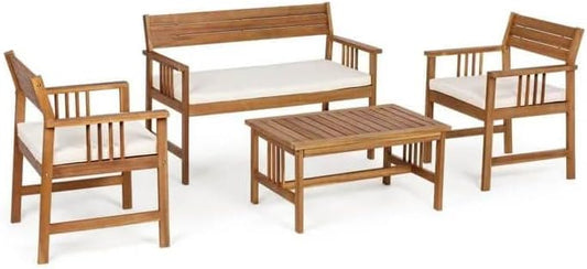 Tavolino milani home, 4 posti, legno, Marrone, per giardino e terrazzo, con cuscini