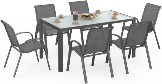 Set da pranzo da giardino IDMarket, 6 sedie, acciaio, textilene, Antracite, per giardino e terrazzo