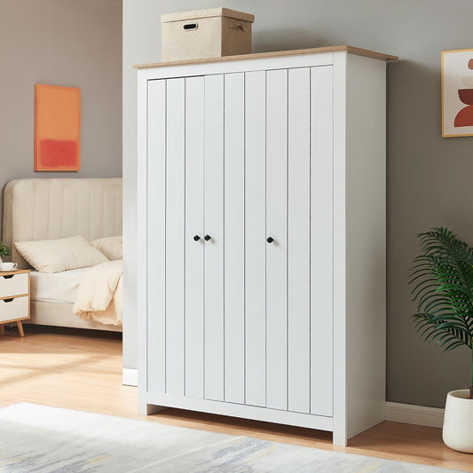 Armadio guardaroba en.casa, 3 ante, 175 × 120 × 52 cm, Bianco e rovere, per camera da letto