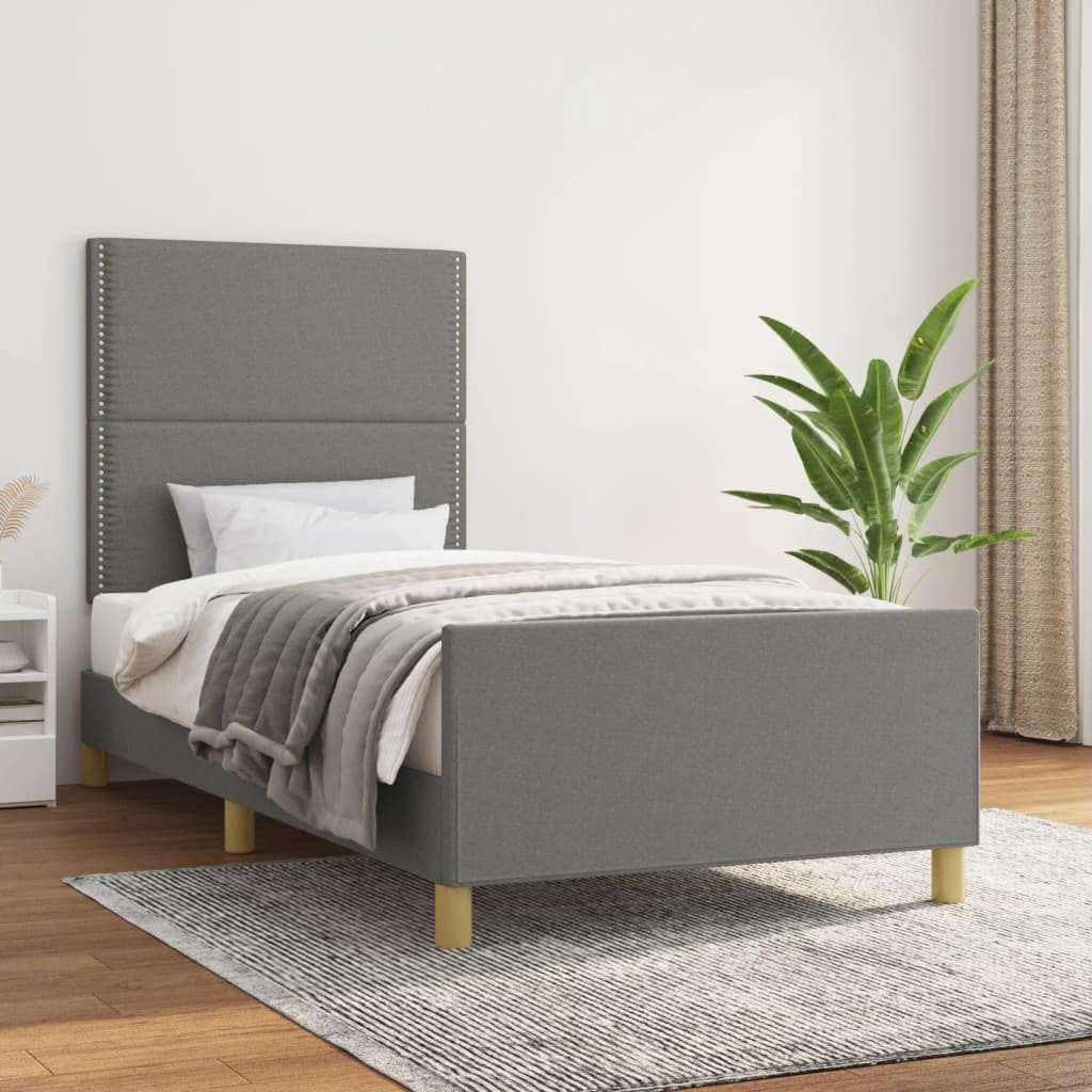 Struttura letto JHQHSM, 90 × 200 cm, tessuto, Grigio scuro, regolabile, con rete a doghe, per camera da letto