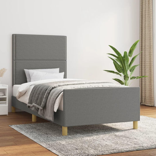 Struttura letto JHQHSM, 90 × 200 cm, tessuto, Grigio scuro, regolabile, con rete a doghe, per camera da letto