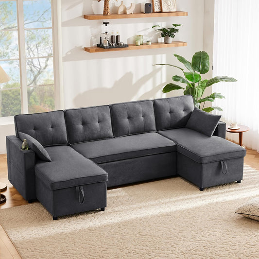 Divano letto Soweiz, 270 × 130 × 86 cm, lino, tessuto, Grigio, imbottito, per soggiorno