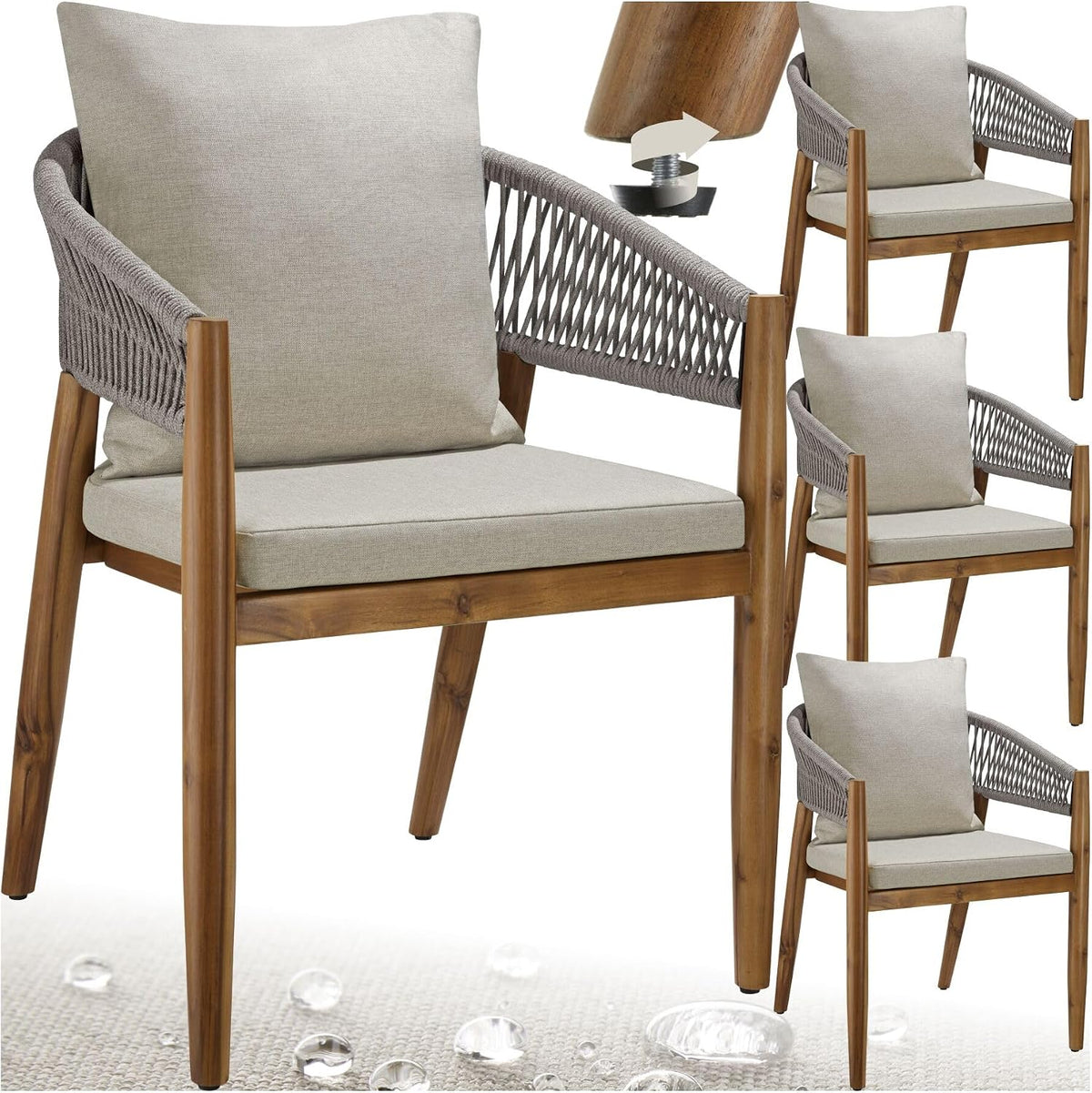 Sedia tectake, 59 × 58 × 76,5 cm, legno, regolabile, con braccioli, idrorepellente, per giardino e terrazzo