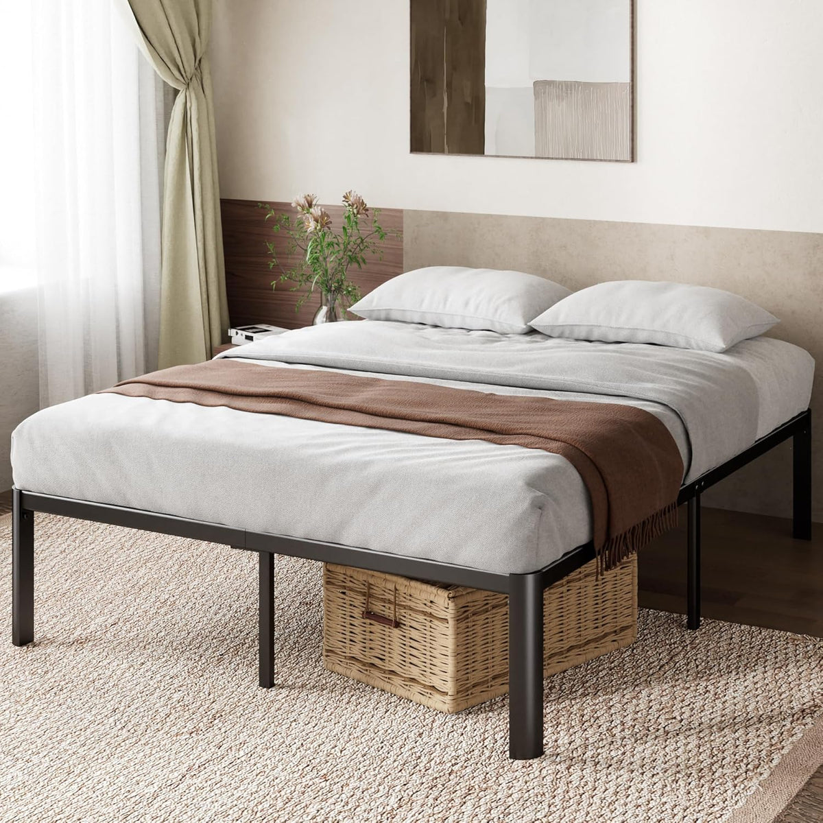 Struttura letto Zinus, matrimoniale, 135 × 190 cm, acciaio, metallo, Nero, per camera da letto
