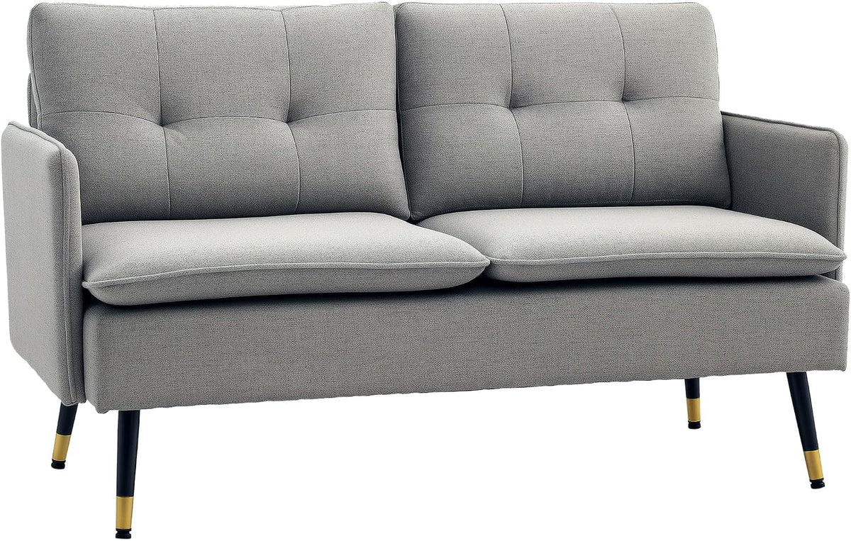 Divano HOMCOM, 2 posti, 139 × 68 × 80 cm, acciaio, lino, Grigio, con braccioli, imbottito, per soggiorno