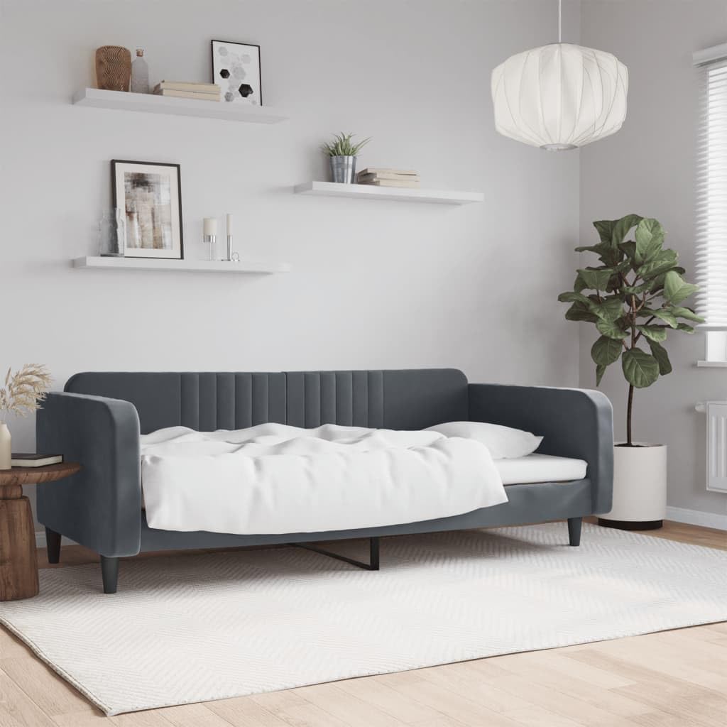 Divano letto FWIKDUN, 2 in 1, 213 × 100 × 75 cm, legno, metallo, Grigio scuro, allungabile, con braccioli, per soggiorno