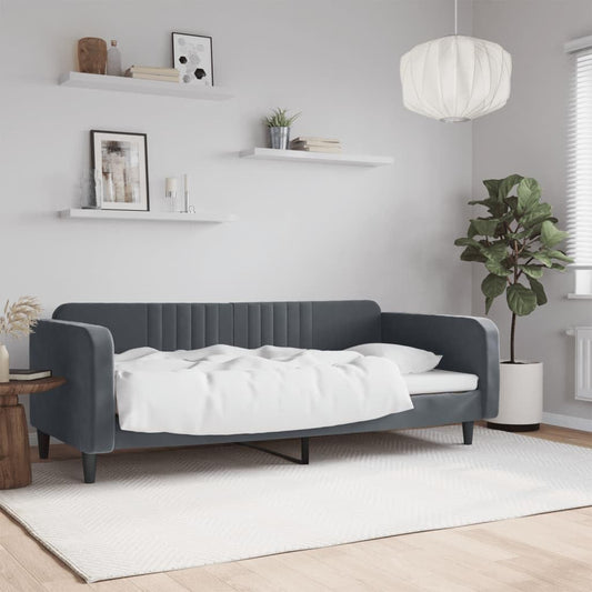 Divano letto FWIKDUN, 2 in 1, 213 × 100 × 75 cm, legno, metallo, Grigio scuro, allungabile, con braccioli, per soggiorno