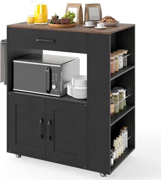 Carrello da cucina COSTWAY, 82 × 46 × 92 cm, Nero, con ruote, per sala da pranzo e cucina