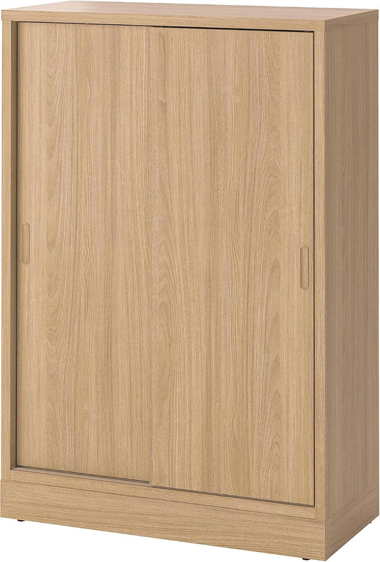 Armadio, 82 × 37 × 120 cm, legno impiallacciato, Rovere, con ante scorrevoli