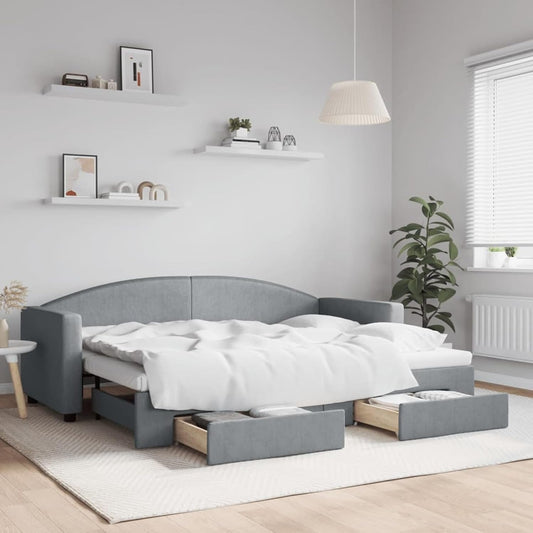 Divano letto Homgoday, 223 × 90 × 75 cm, tessuto, Grigio chiaro, con funzione letto, con ruote, con braccioli, per soggiorno