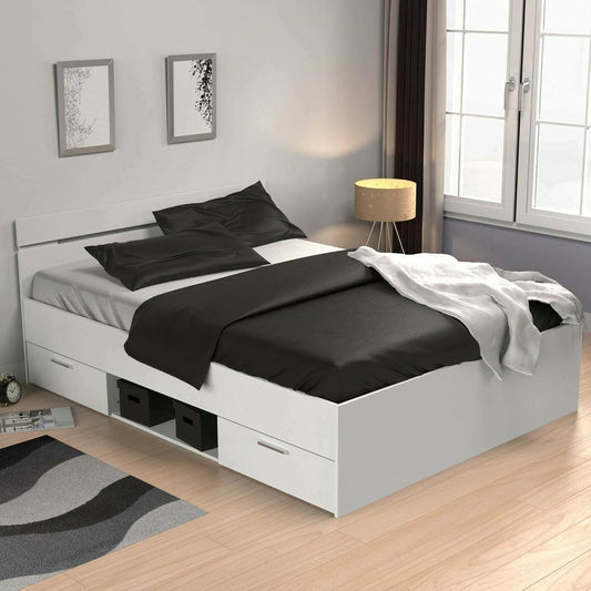 Letto Dmora, 56 × 33 × 11cm, 70 × 36 × 20cm, misura 200 × 140, Bianco, con contenitore, con rete a doghe, per camera da letto
