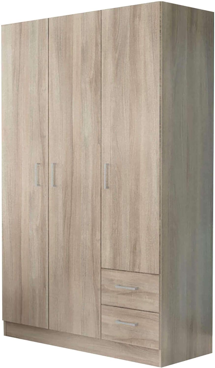 Armadio milani home, 3 ante, 2 cassetti, 120 × 52 × 190 cm, legno