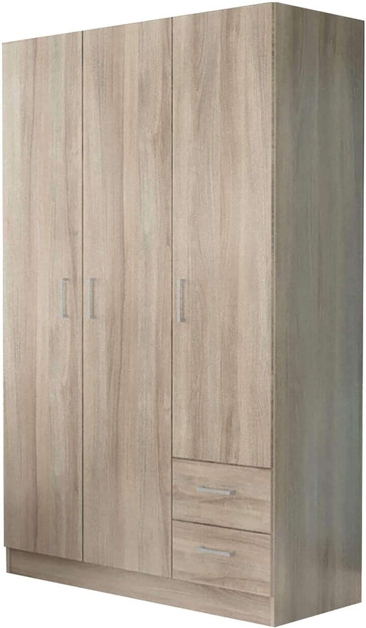 Armadio milani home, 3 ante, 2 cassetti, 120 × 52 × 190 cm, legno